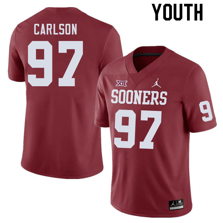 Youth #97 Kyle Carlson Oklahoma Sooners College Football Jerseys Stitched Sale-Crimson